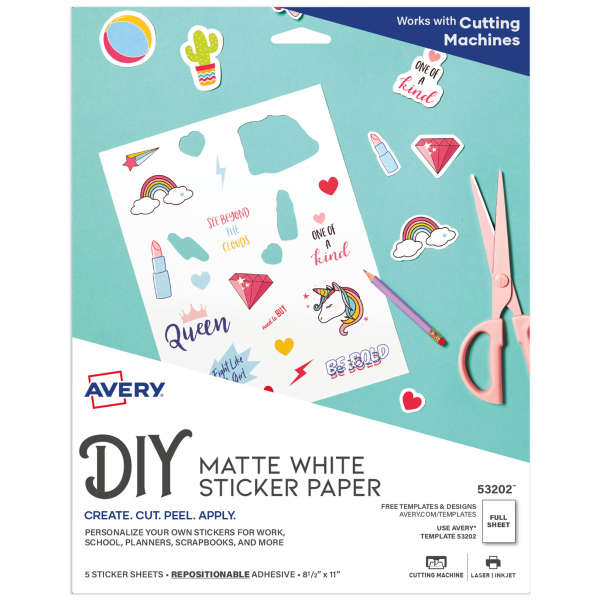 Avery Sticker Paper, Matte White, Repositionable